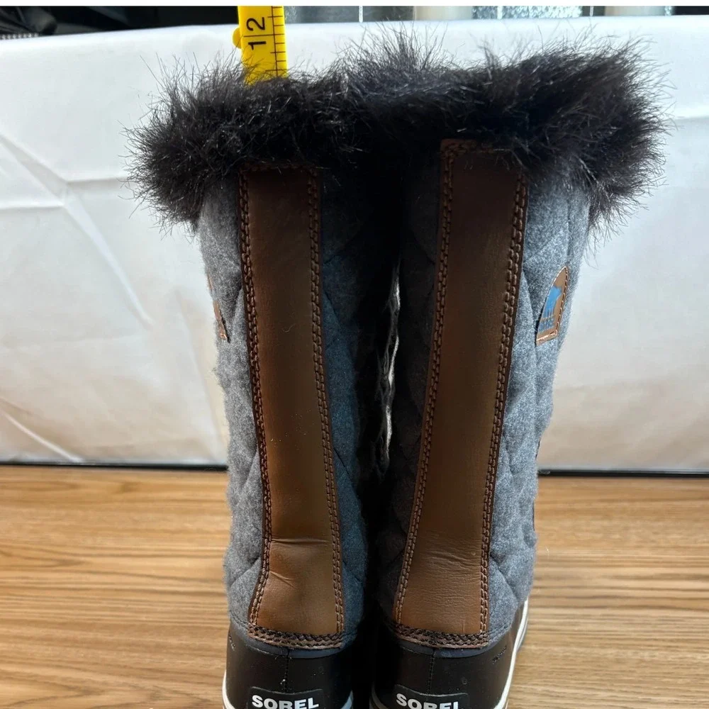 Sorel Tofino Winter Boot Women 8 Gray BLK NL2113-242 Waterproof Quilted Leather